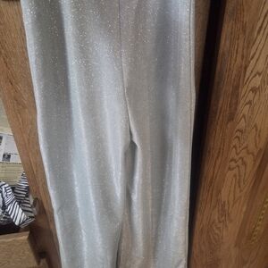 Silver Sparkle Wide-Leg Jumpsuit Pants